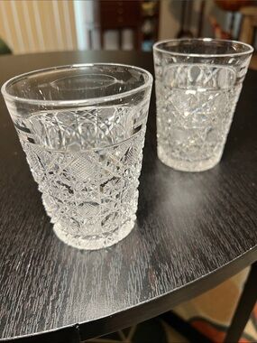 Pair of Antique Intricate Hand Cut American Brilliant Crystal Tumblers Glasses